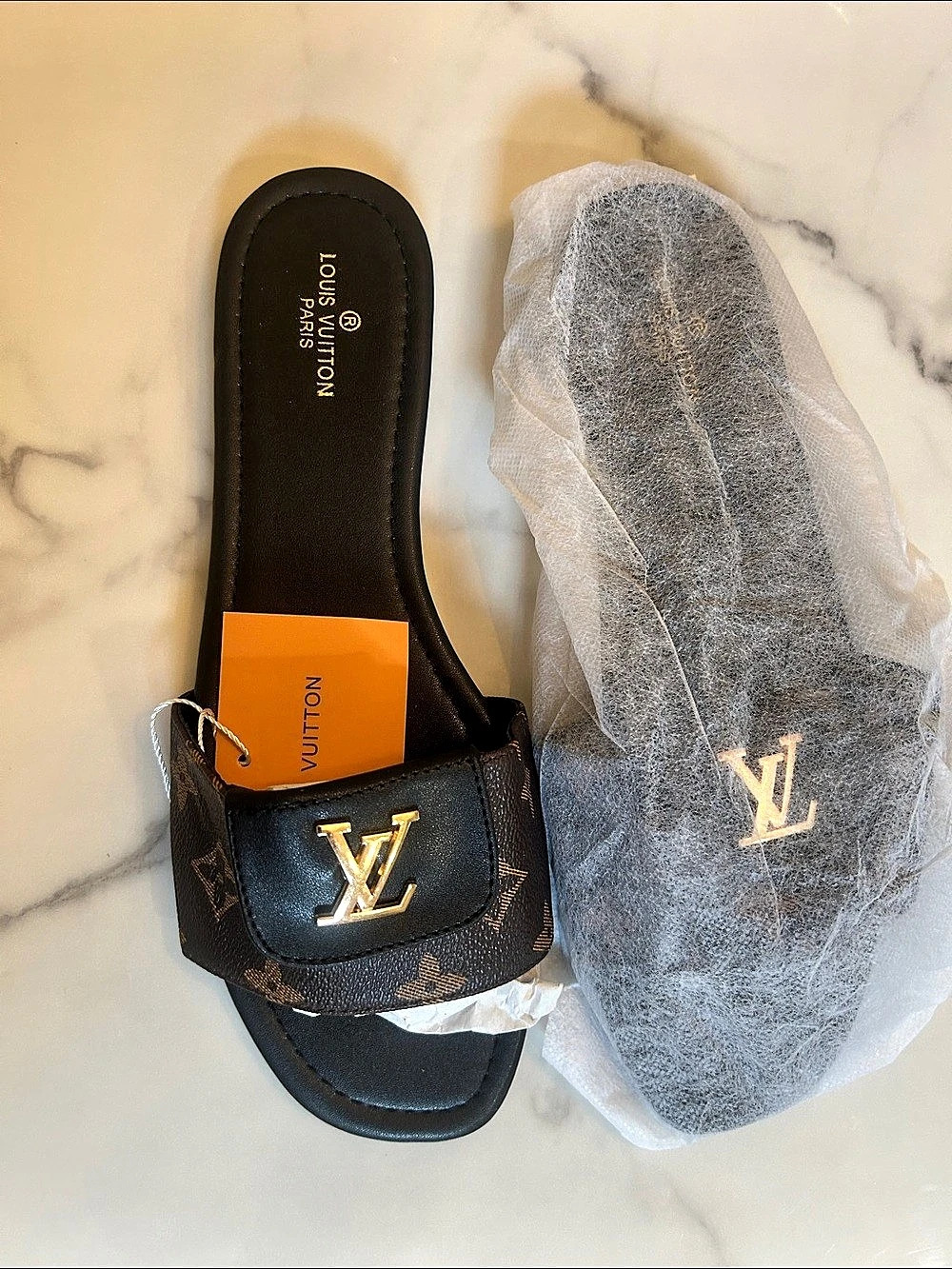 Louis Vuitton LV Sunset Flat Comfort Mule Sandals Black & Brown